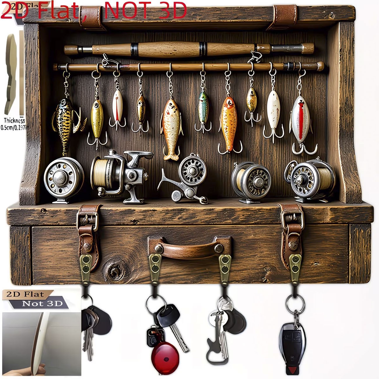 Fishing Rod Combo - Suporte de Chaves Vintage com Design